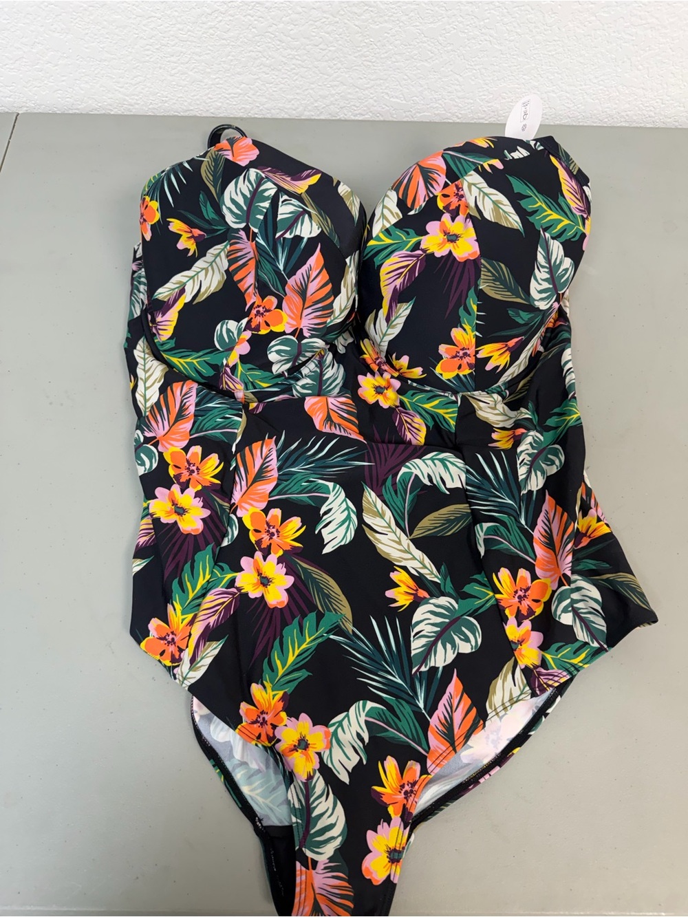 Women’s One-Piece Swimsuit - Black Tropical Floral